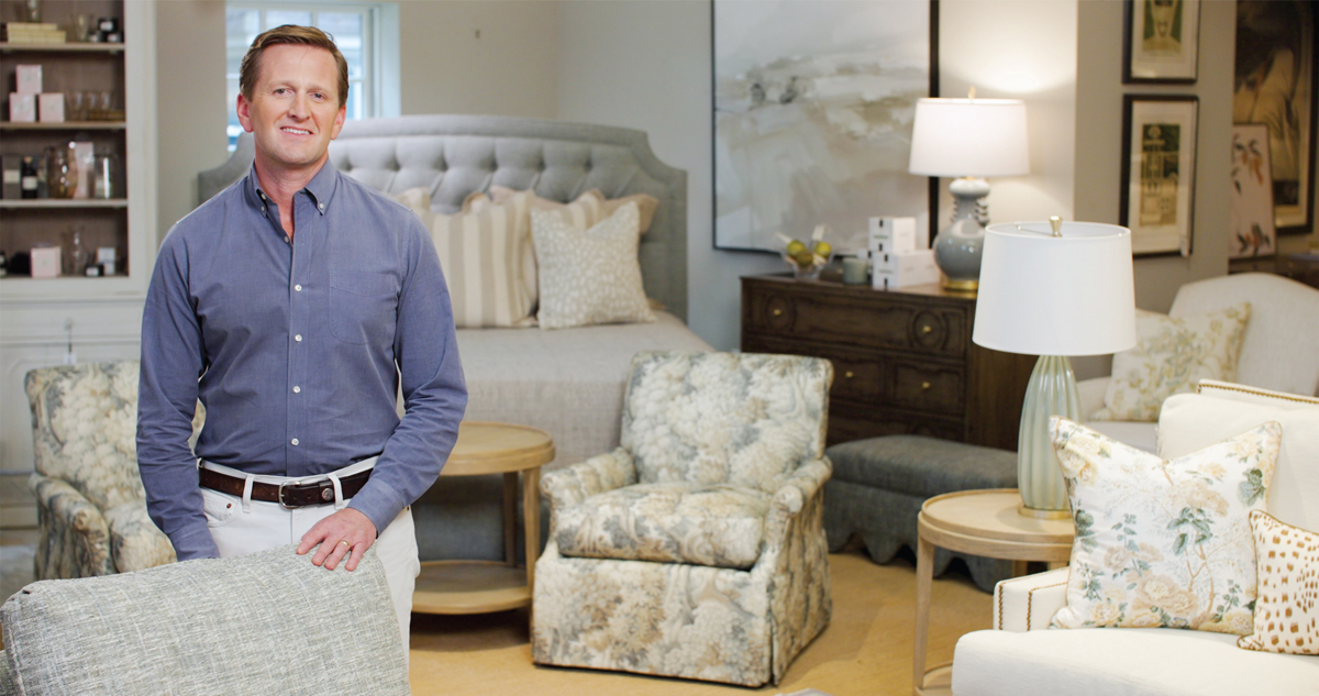 Joe Steele in a showroom at The Shops at Carolina Furniture of Williamsburg