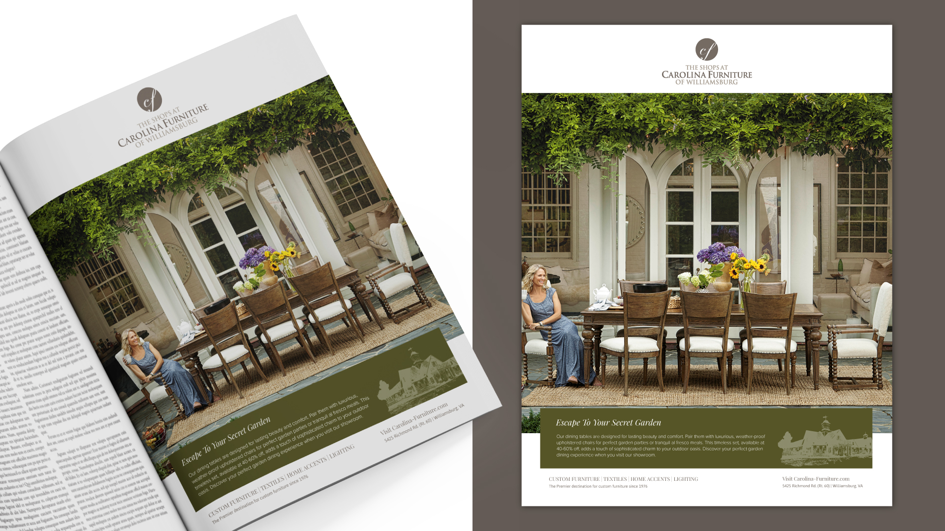 Carolina Furniture Escape To Your Secret Garden print campaign