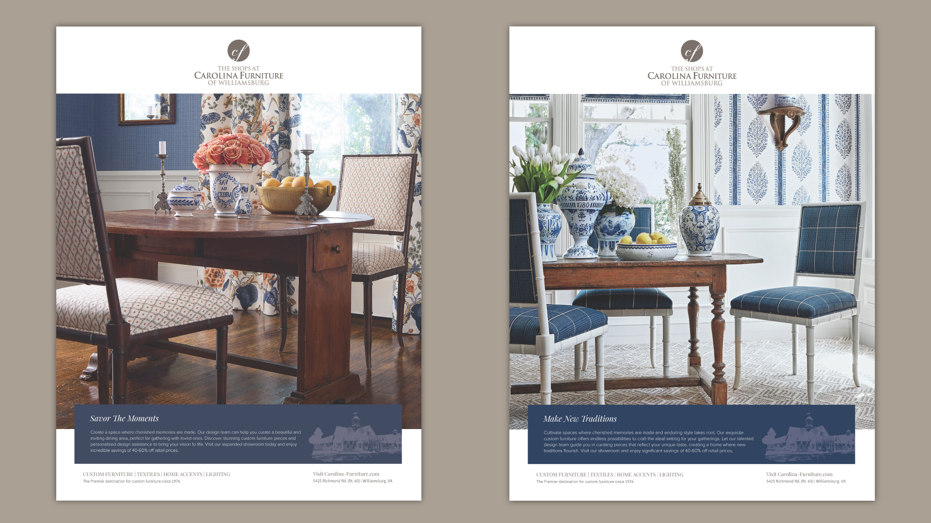 Carolina Furniture Savor The Moments and Make New Traditions print campaigns