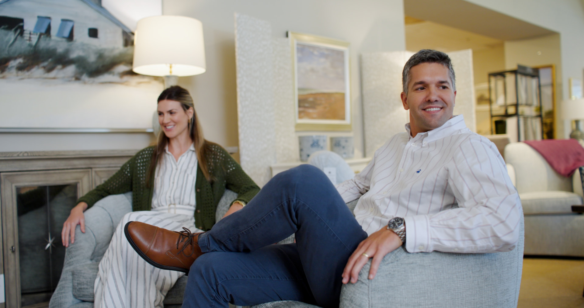 Guests relaxing in the showroom at The Shops at Carolina Furniture of Williamsburg