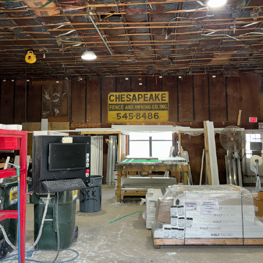 Historic Chesapeake Fence sign in the workshop