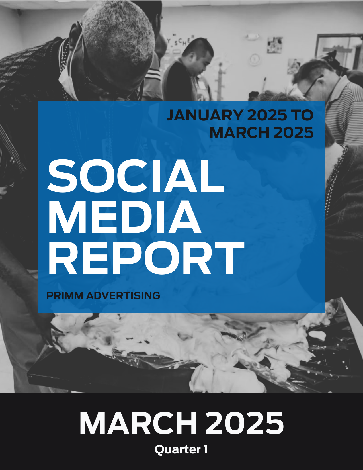 Cover page of the Eggleston social media report, January 2025 to March 2025, by Primm Advertising